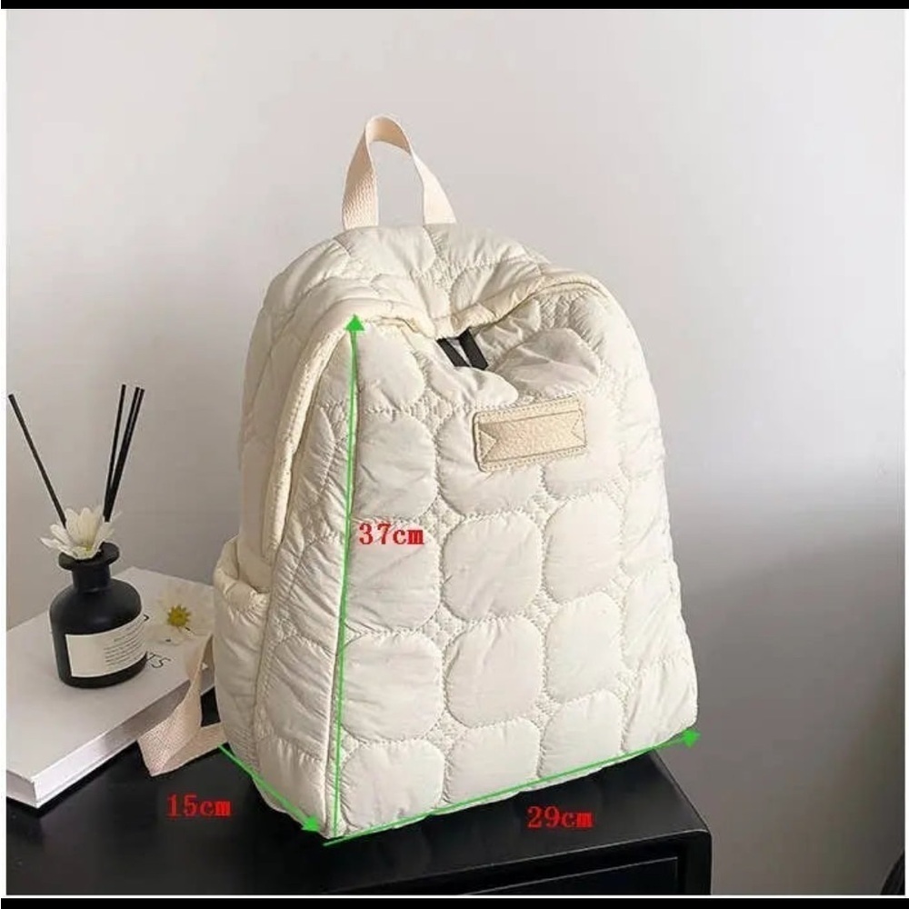 Solid Quilted Nylon Backpack- Beige NWT - image 2